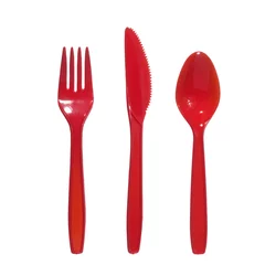 Zelfklevend Fotobehang vibrant red fork, kife and spoon © kameel