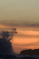 waves, rock and sunset