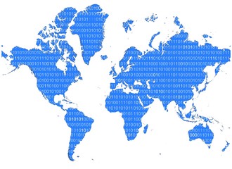 detailed map of the world with binary numbers