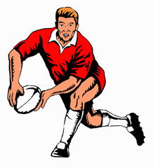 rugby player passing ball colour red