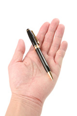 hand holding black ballpoint pen