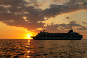 cruise ship at sunset