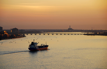 barge at sunrise