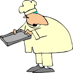 chef holding an empty baking sheet