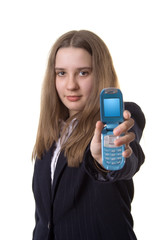 girl with a mobile - focus on a girl