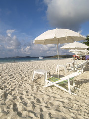 chairs and parasols on the beach