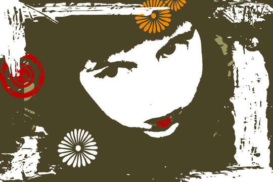 grils with flowers and circles