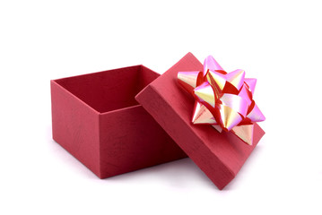 red gift box with big ribbon