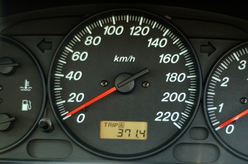 car dashboard with speed and odometer