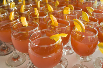 martini glasses with lemon.