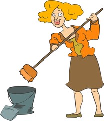 woman cleaning her house with a broom