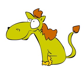 funky little green horse on a while background
