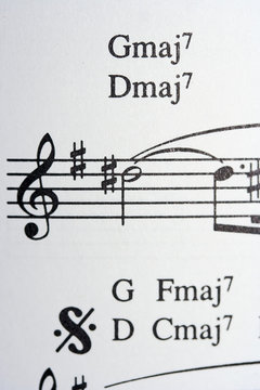 Musical notation showing Gmaj7 and Dmaj7 jazz chords.