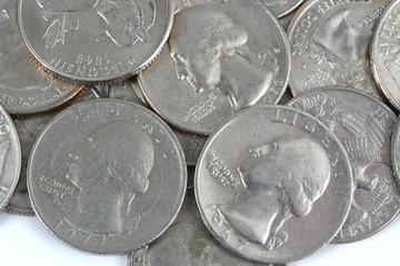 close up of a pile of quarters.