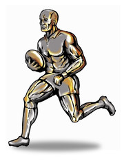 rugby player running metal man
