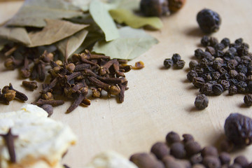 different spices on the kitchen table