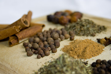 different spices on the kitchen table