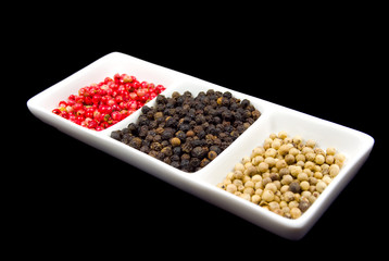 three colours of peppercorns