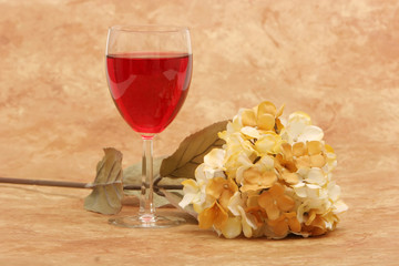 red wine and flowers