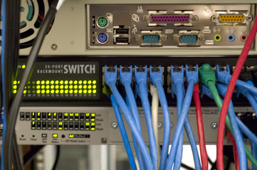 blue cat5 cables in network switch