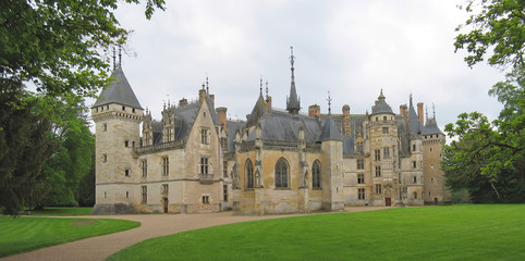 large vista of a french castle, meilland castle, france, panoram