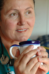 nurse on coffee break