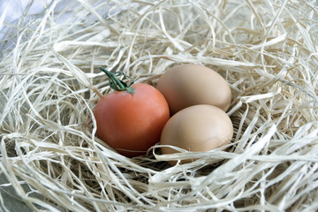 eggs and tomato in the nest