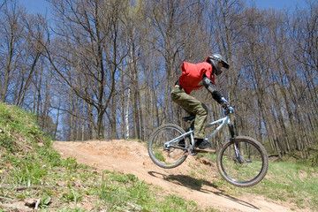 mountain biker is flying