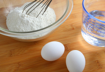 two eggs and flour