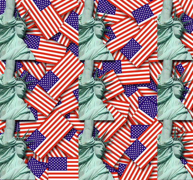 American Flag with Statue of Liberty background texture
