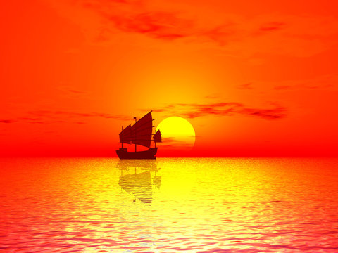 red sunset & boat
