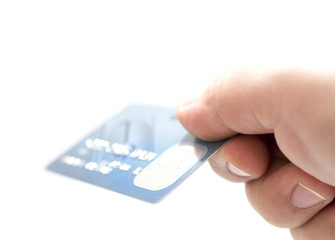 hand holding credit cards. small dof