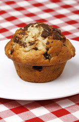 close-up of chocolate chips muffin