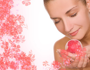 beautiful girl with a aroma bath ball