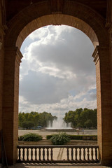 fountain from arch in plaza espana