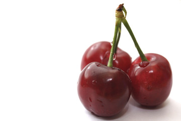three red cherries on the white