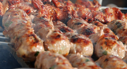 pork kebab on grill