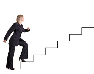 businesswoman goes upstairs