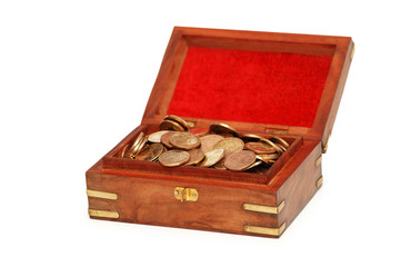 chest full of coins isolated on white