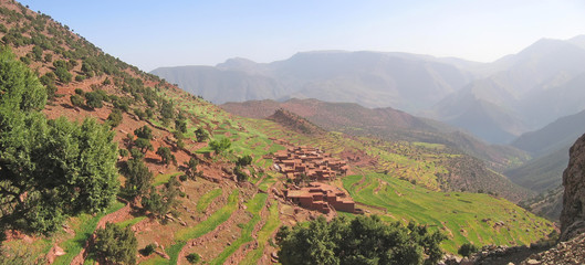 moroccan berber village in the mountains with terrace culture, s