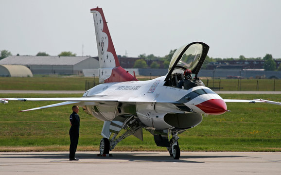 a fighter is ready to take-off at an air show