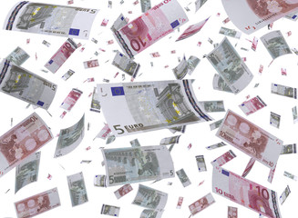 falling euros on a white background