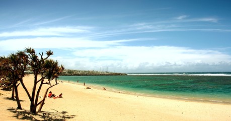 plage tropicale avec touristes