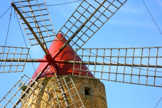 detail of a red windmill
