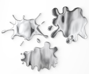 Metallic Paint Splashes isolated on White Background. 3D illustration