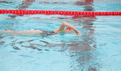 woman swimming laps