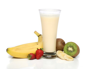 banana milkshake with fruit composition