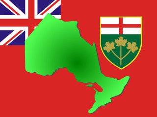 map of ontario and their flag illustration