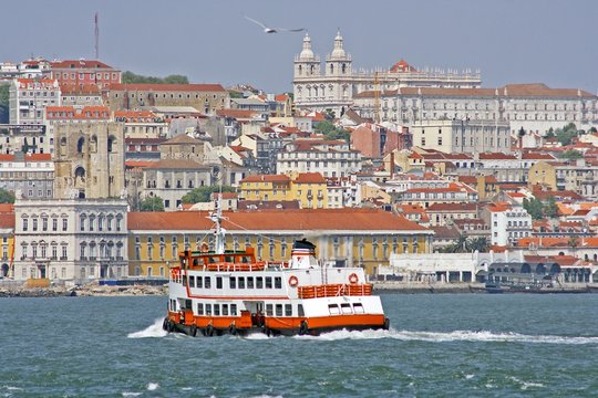 ferry on the river tagus in portugal