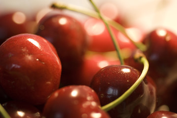 cerises; fruit,macro;rouges;luisantes,
